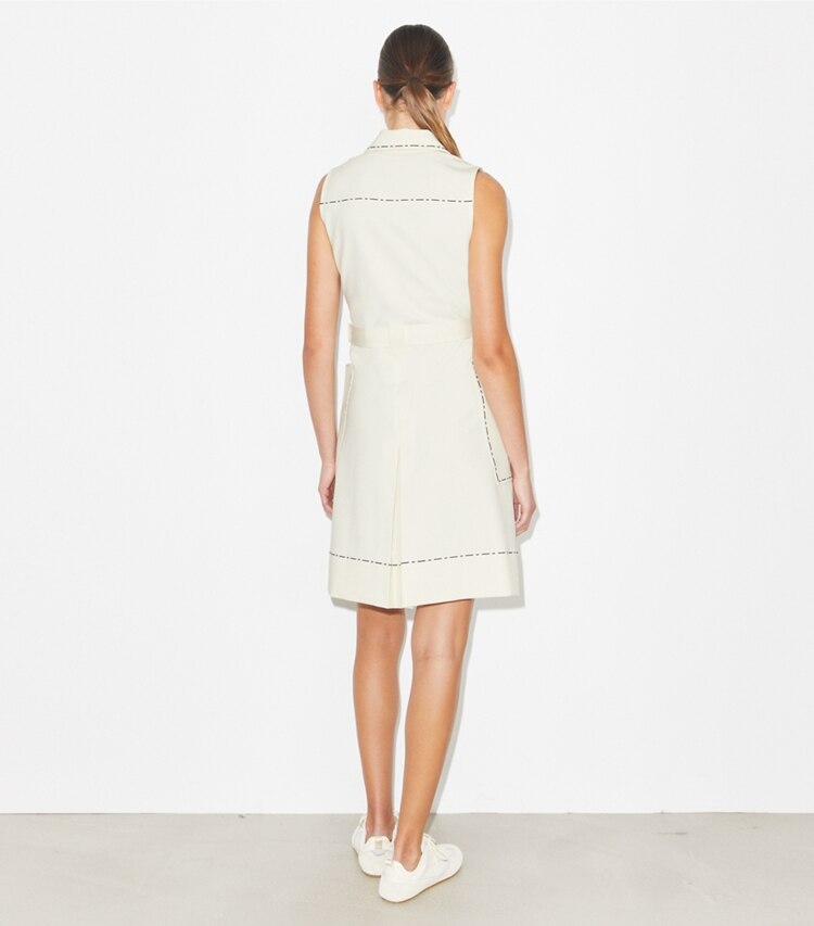 Tory Burch designer abiti Abito da golf elasticizzato con impunture a vista in New Ivory on model back