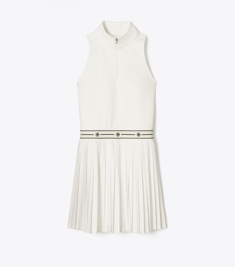 Tory Burch designer abiti Abito da tennis con pieghe e mezza zip in Snow White front