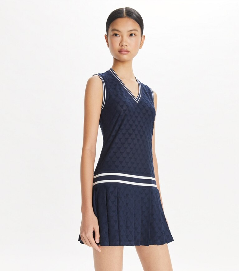 Tory Sport designer abiti Abito da tennis in terry jacquard in Tory Navy front