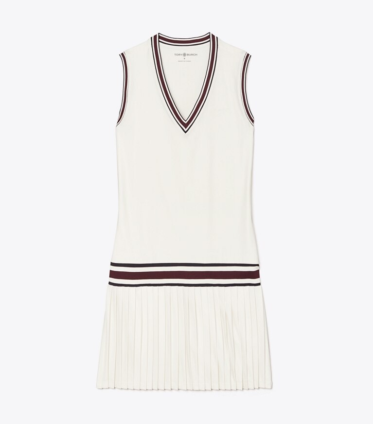 Tory Sport designer abiti Abito da tennis tecnico con scollo a V in Snow White front