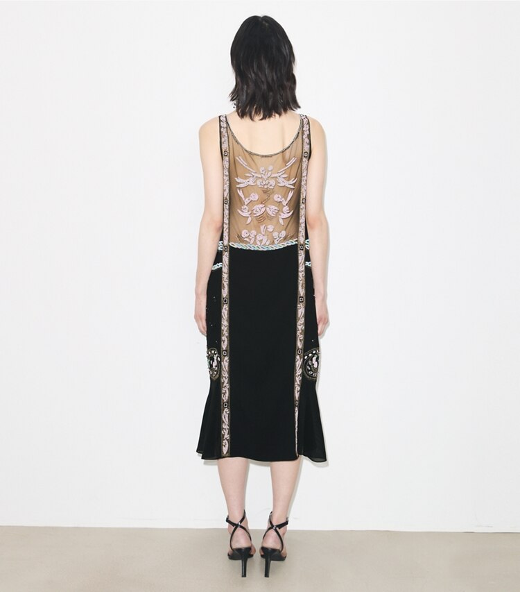 Tory Burch designer abiti Abito decorato in rete in BLACK on model back