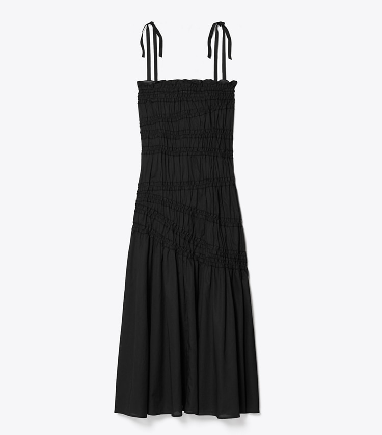 Tory Burch designer copricostume Abito in cotone a punto smock con spalline sottili in Black front