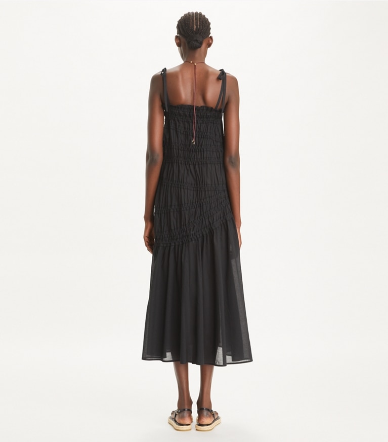 Tory Burch designer copricostume Abito in cotone a punto smock con spalline sottili in Black front
