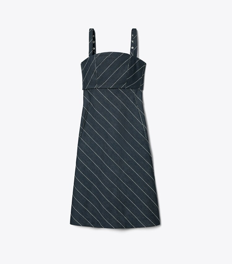 Tory Burch designer abiti Abito in cotone a righe in Navy/Ivory front