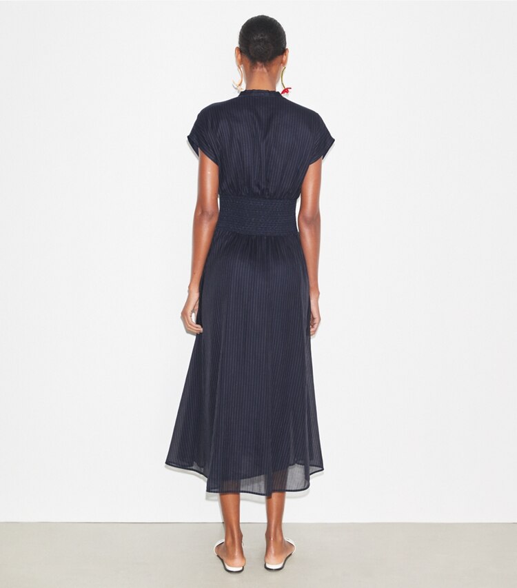 Tory Burch designer abiti Abito in cotone a righe in Navy on model back