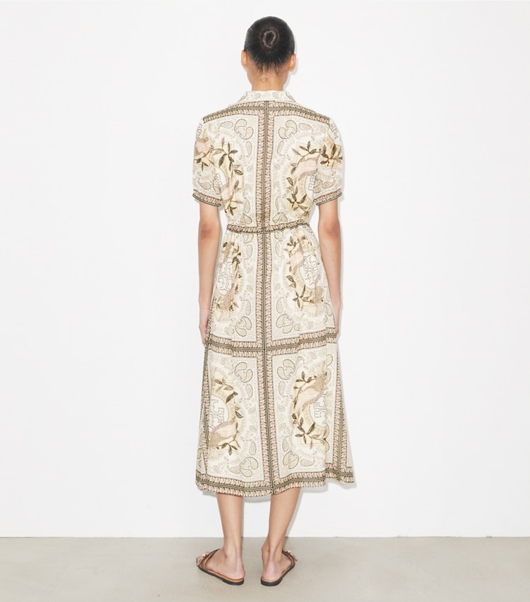 Tory Burch designer copricostume Abito in cotone con zip e vita arricciata in Pink Cockatoo on model back