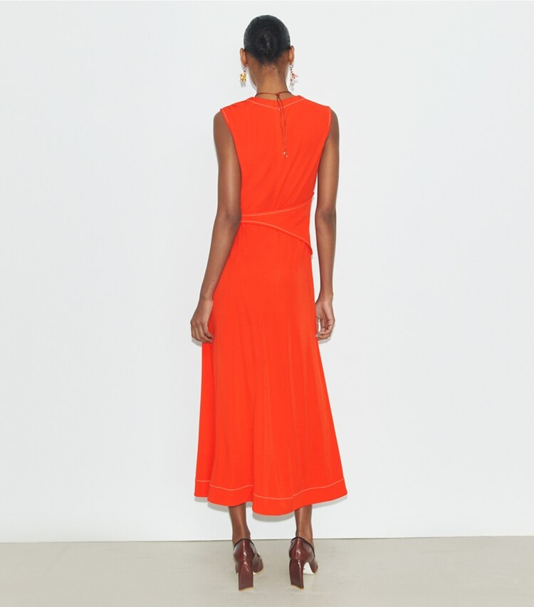 Tory Burch designer abiti Abito in jersey con cintura in Deep Poppy on model back