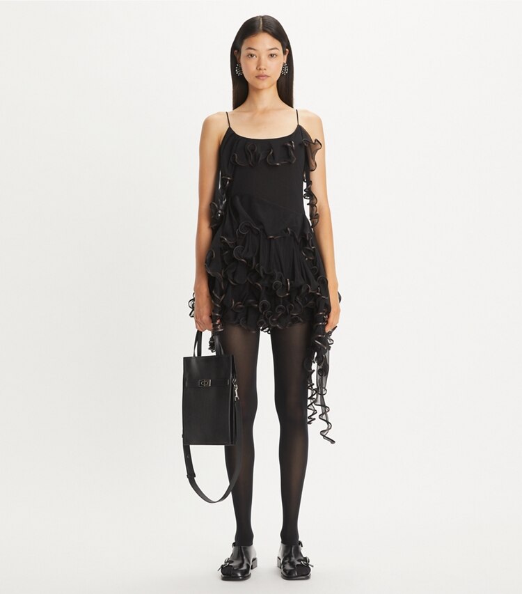 Tory Burch designer abiti Abito in jersey Jellyfish in Black parte anteriore su modella