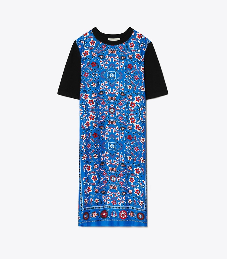 Tory Burch designer abiti Abito in maglia con parte anteriore in seta in Cobalt Blue Pisces Dream front