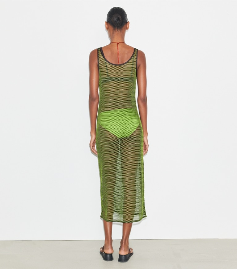 Tory Burch designer copricostume Abito in mesh in Deep Chocolate / Vivid Lime front