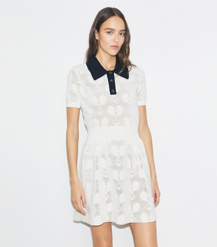 Tory Sport designer abiti Abito in mesh Racquet in NEW IVORY on model detail