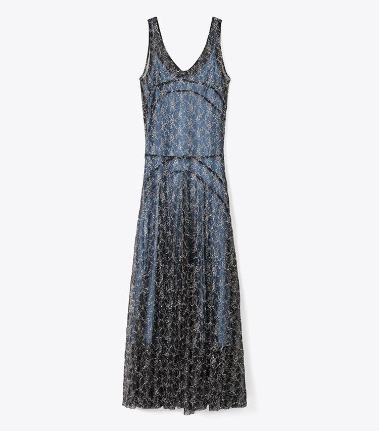 Tory Burch designer abiti Abito in pizzo Chantilly fil coupé in BLACK front