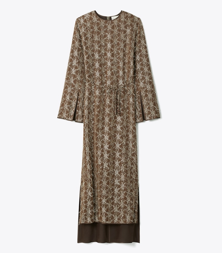 Tory Burch designer abiti Abito in pizzo con cintura in Coffee front