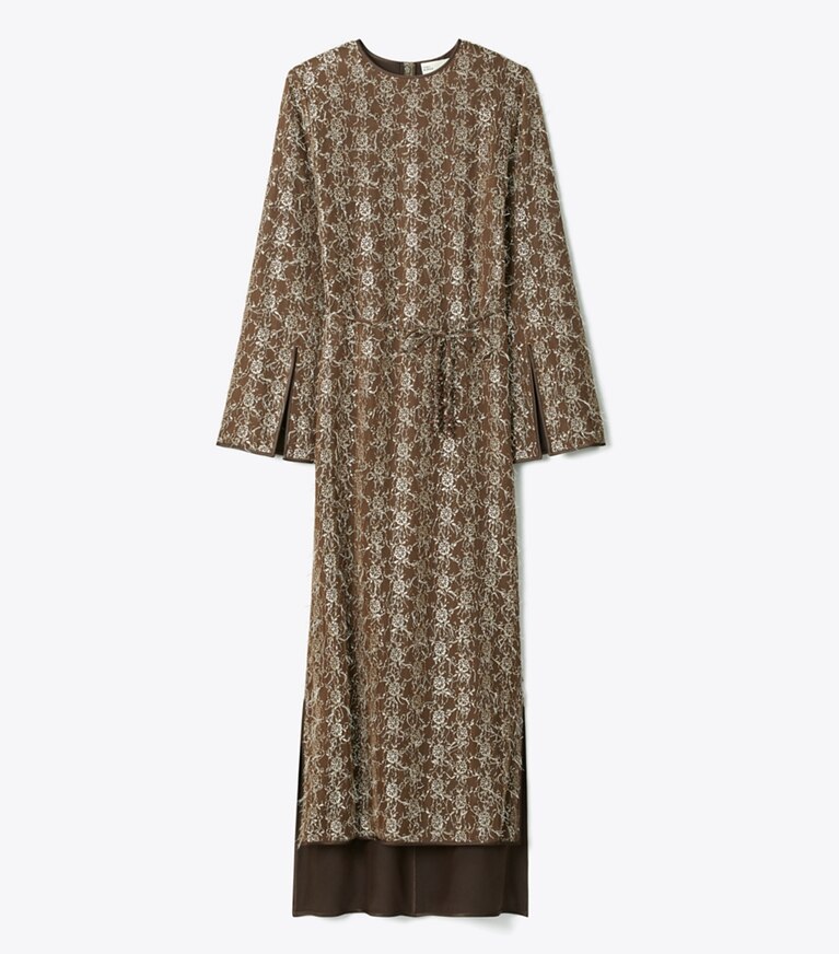 Tory Burch designer abiti Abito in pizzo con cintura in Coffee front