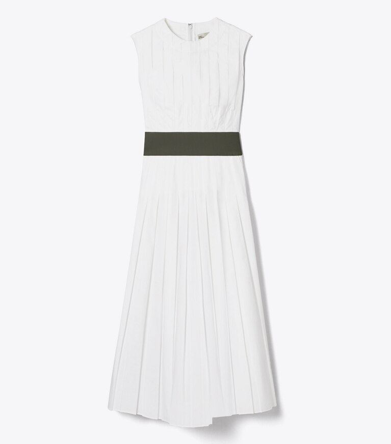 Tory Burch designer abiti Abito in popeline a pieghe in White front