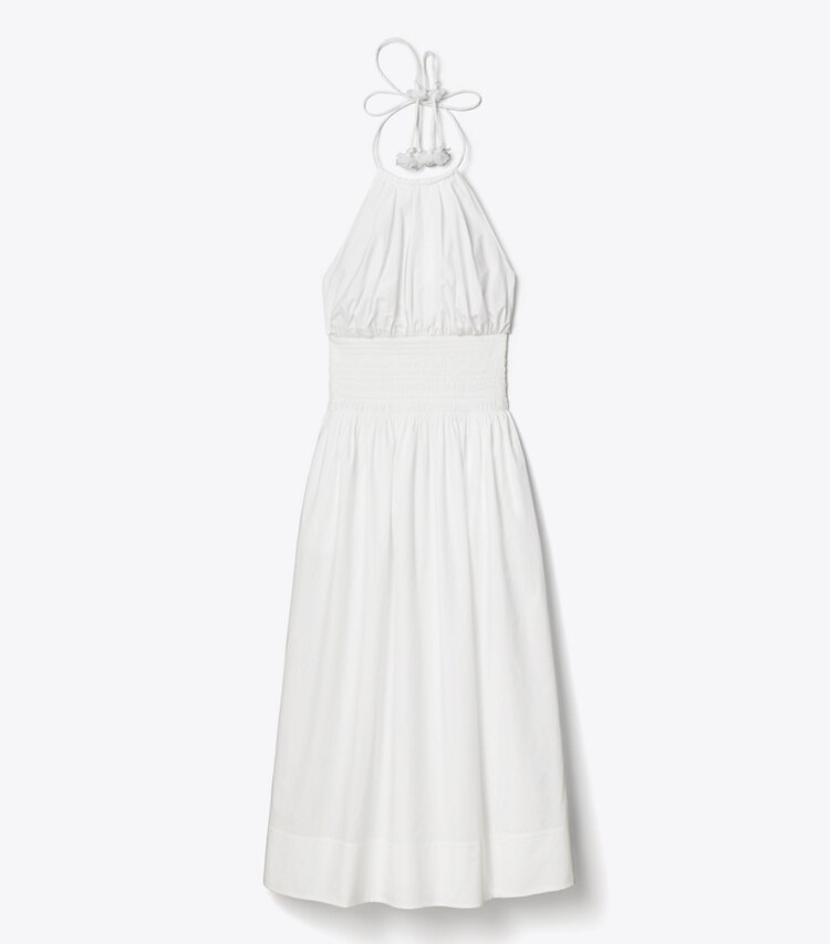 Tory Burch designer abiti Abito in popeline con scollo all’americana e dettagli a punto smock in White front
