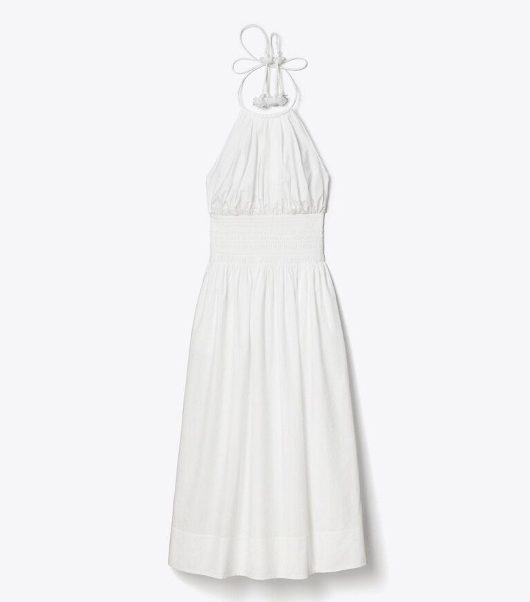 Tory Burch designer abiti Abito in popeline con scollo all’americana e dettagli a punto smock in White front