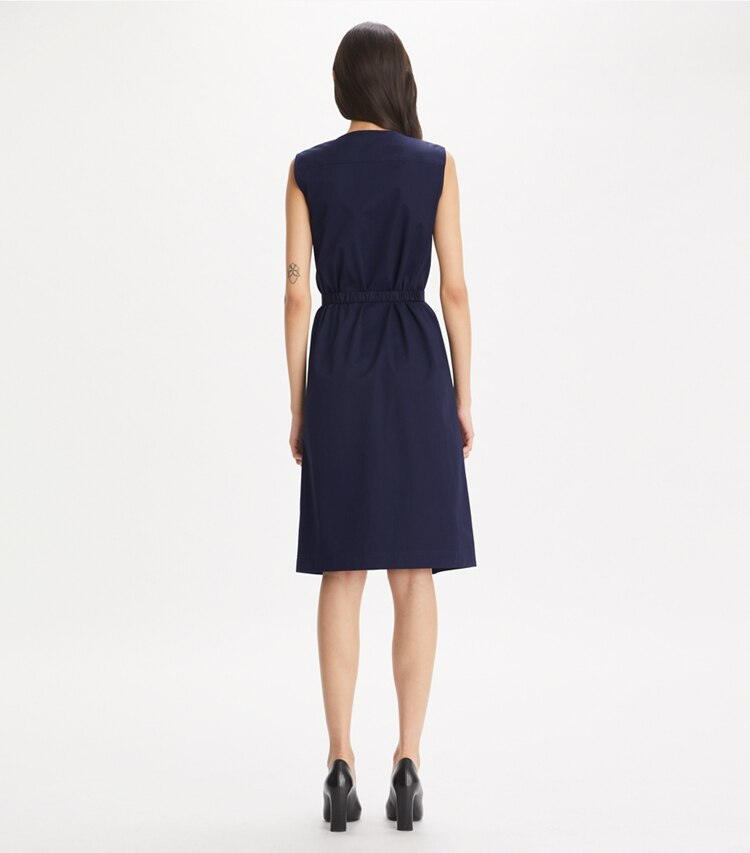 Tory Burch designer abiti Abito in popeline di cotone in Medium Navy on model back