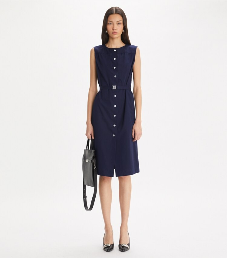 Tory Burch designer abiti Abito in popeline di cotone in Medium Navy parte anteriore su modella