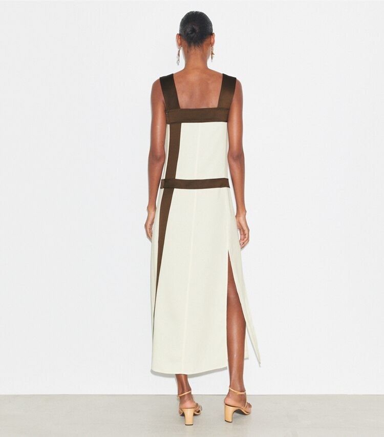 Tory Burch designer abiti Abito in raso color-block in New Ivory on model back