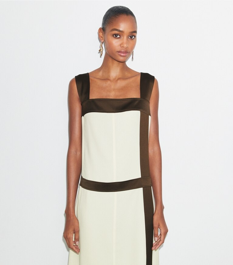 Tory Burch designer abiti Abito in raso color-block in New Ivory front