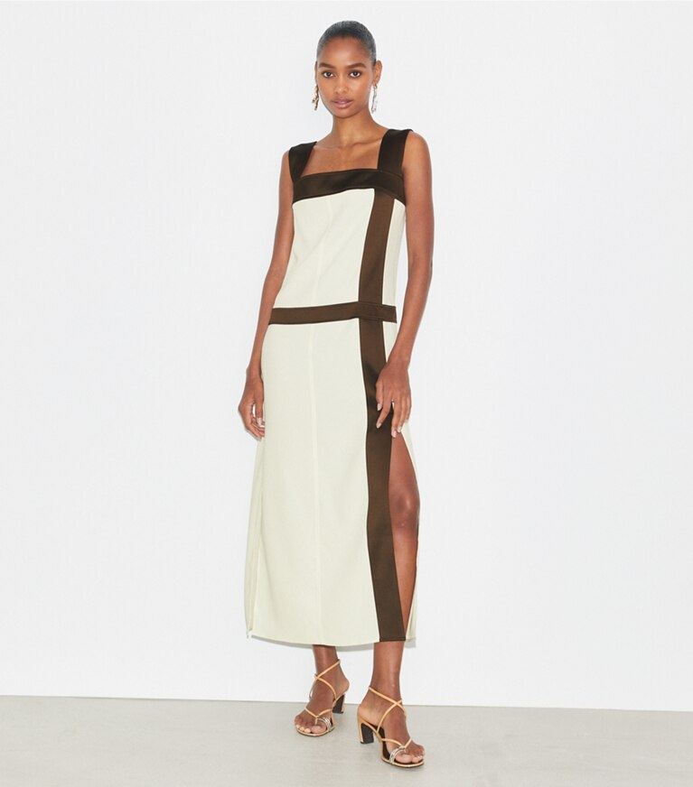 Tory Burch designer abiti Abito in raso color-block in New Ivory front