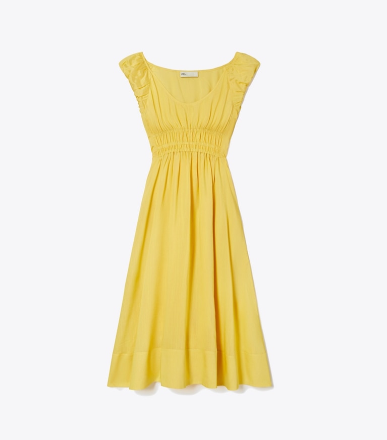 Tory Burch designer abiti Abito in seta e viscosa in Yellow Stripe front