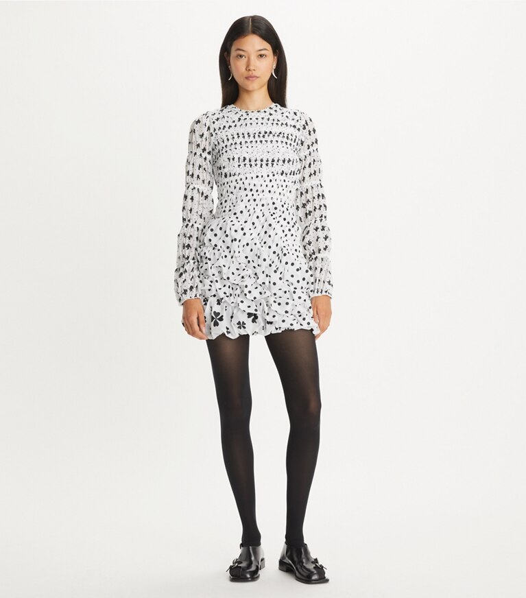 Tory Burch designer abiti Abito in taffetà con colletto in Black Tossed Bow front