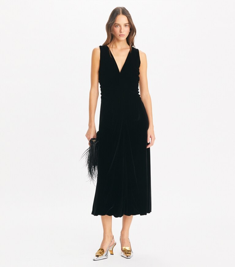 Tory Burch designer abiti Abito in velluto con scollo a V in Black front