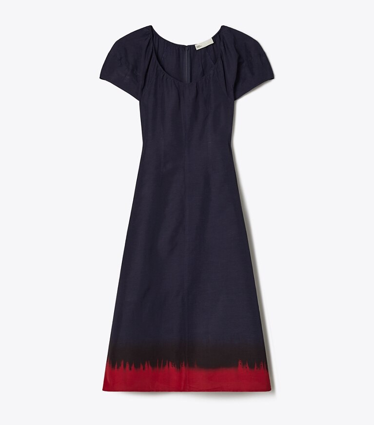 Tory Burch designer abiti Abito in viscosa con maniche a palloncino in Medium Navy / Red front