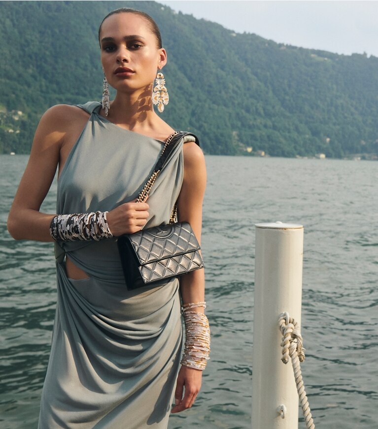 Tory Burch designer abiti Abito in viscosa con nodi in Shale Gray front