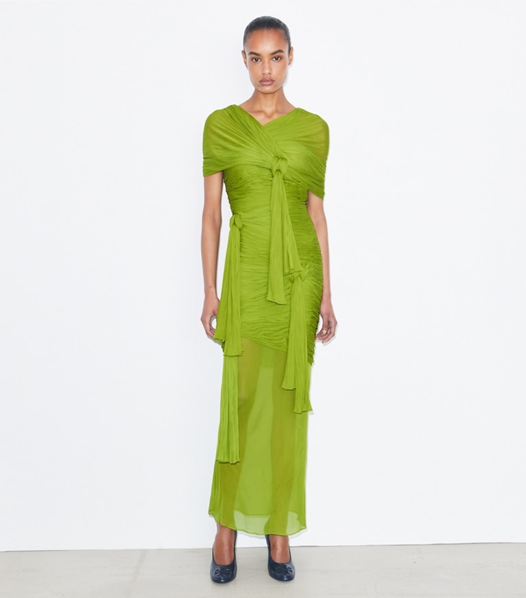 Tory Burch designer abiti Abito in viscosa con nodi in Faded Green front