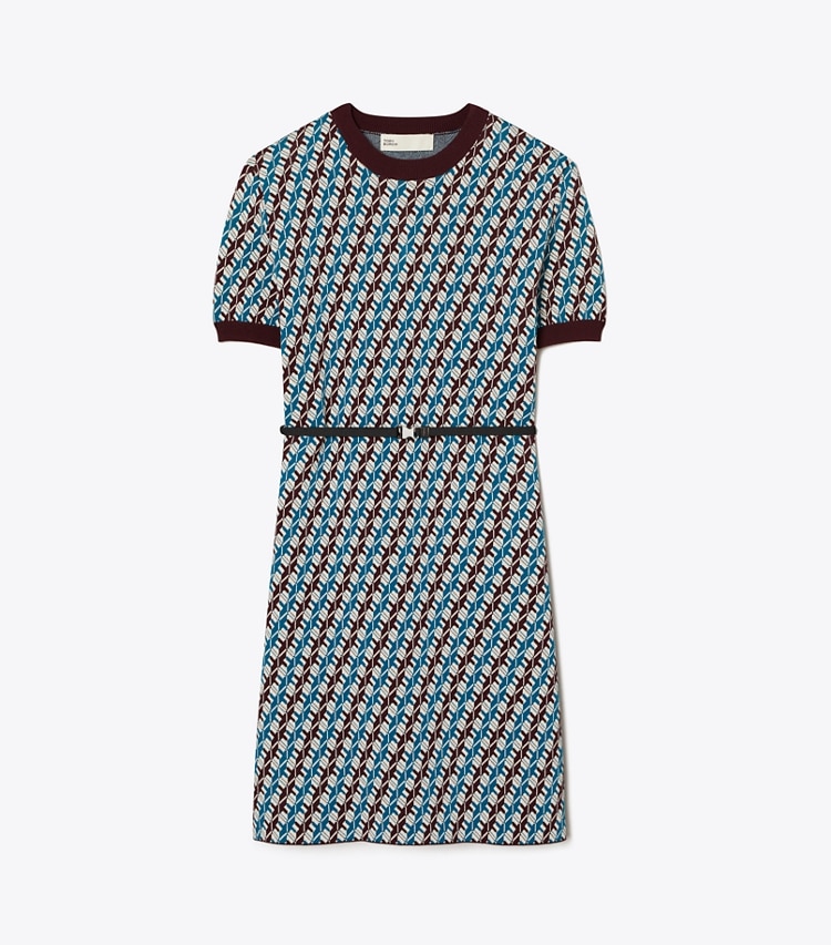 Tory Sport designer abiti Abito maglia in jacquard in Aqua Blue Linked Geo 3 Color front