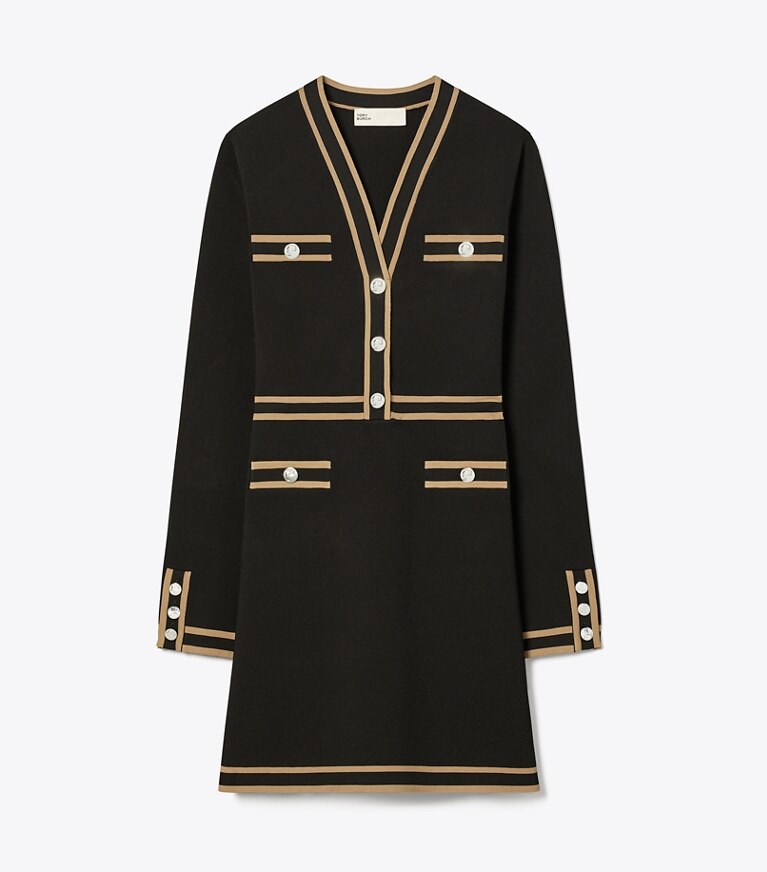 Tory Burch designer abiti Abito maglia Kendra in viscosa in Black / Chameau front