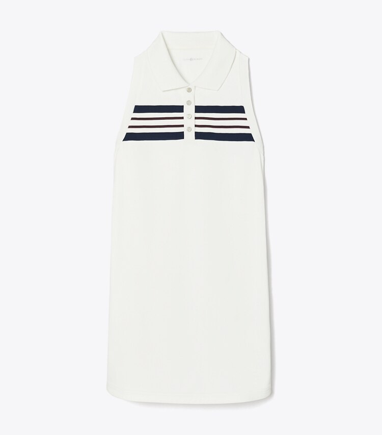 Tory Sport designer abiti Abito polo a canotta in piqué in Snow White / Tory Navy / Winetasting front