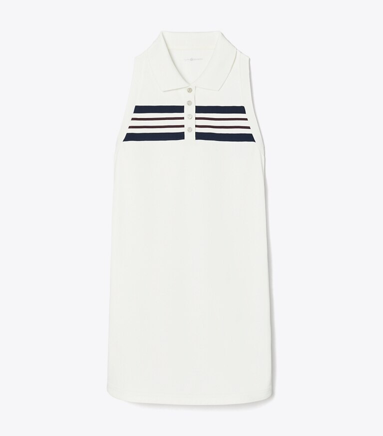 Tory Sport designer abiti Abito polo a canotta in piqué in Snow White / Tory Navy / Winetasting front