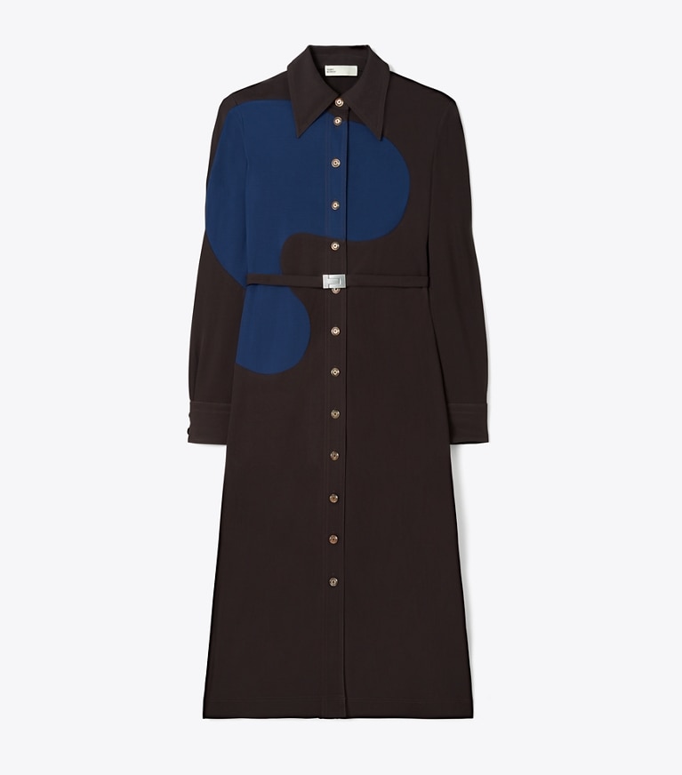 Tory Burch designer abiti Abito polo in maglia jersey color-block in Dark Carob front