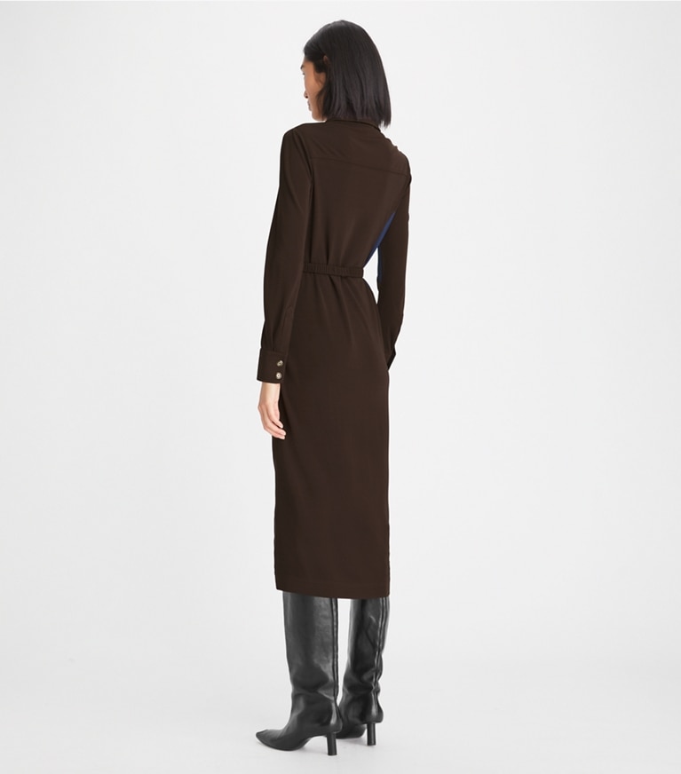 Tory Burch designer abiti Abito polo in maglia jersey color-block in Dark Carob front