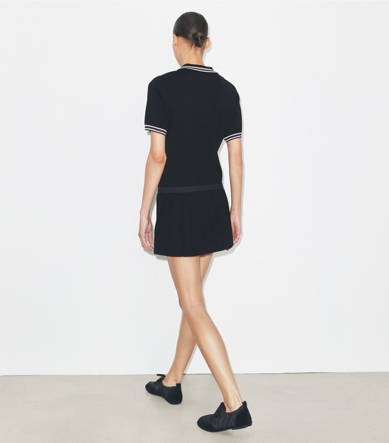 Tory Burch designer abiti Abito polo plissettato in lana in Black front