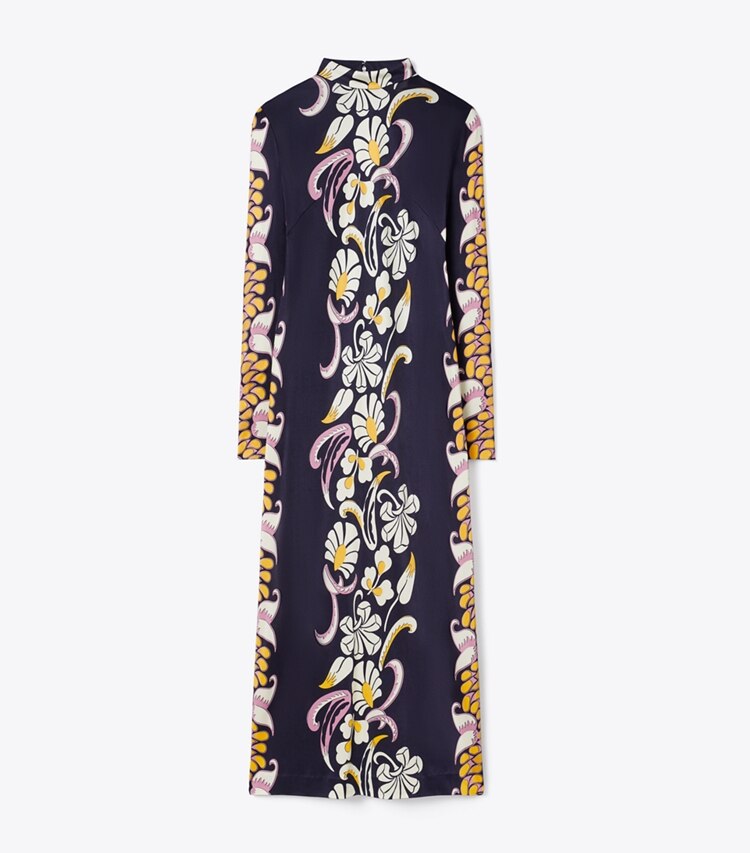 Tory Burch designer abiti Abito stampato in jersey con collo a lupetto in Pink Tropical Border front
