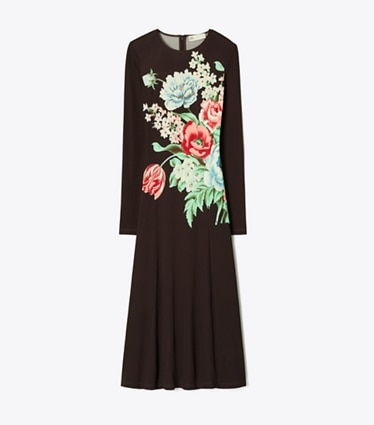 Tory Burch designer abiti Abito stampato in jersey di viscosa in Brown Floral front