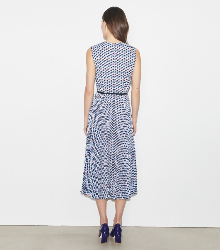 Tory Burch designer abiti Abito stampato in twill in Blue Candy Dots on model back