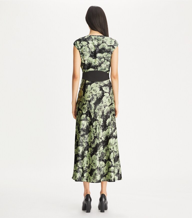 Tory Burch designer abiti Abito stampato in viscosa con scollo a U in Green Pixel Floral front