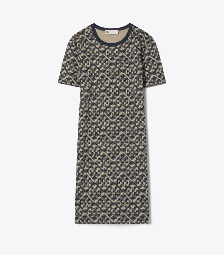 Tory Burch designer abiti Abito t-shirt in cotone stampato in Blue Prismatic T Monogram T-Shirt Dress front