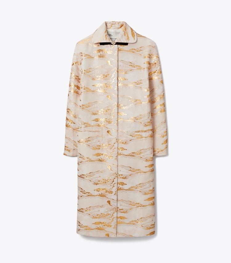 Tory Burch diseñador abrigos Abrigo cocoon de jacquard en Peach Lounging Lady frente
