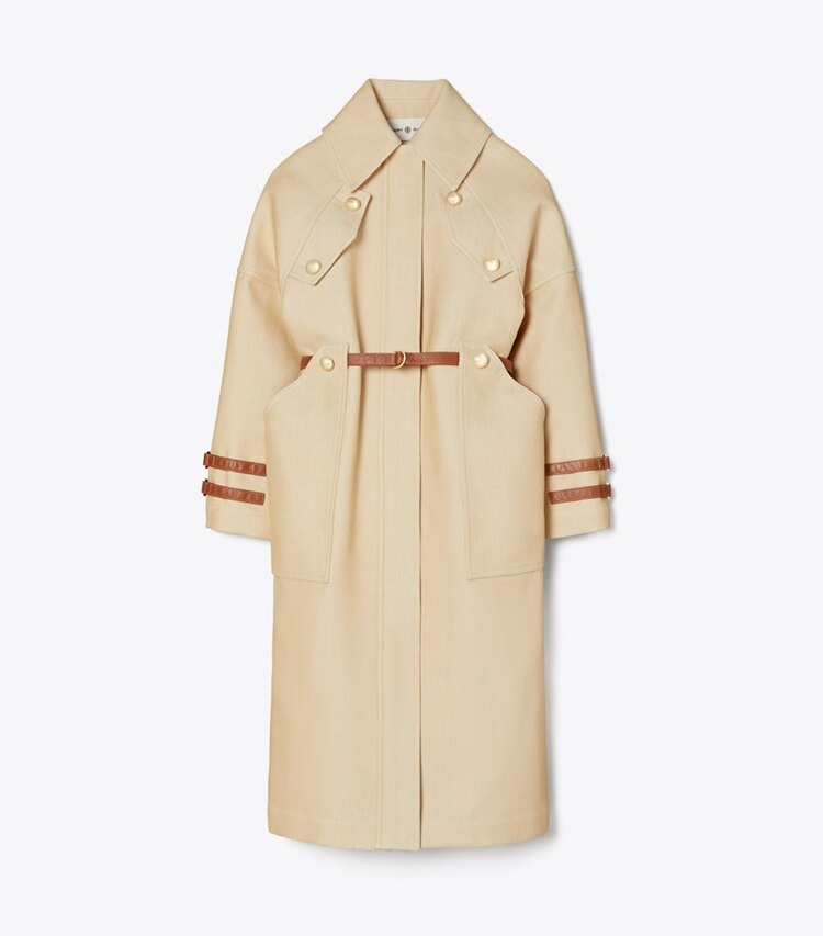 Tory Burch diseñador abrigos Abrigo de algodón desmontable en Yellow / White frontal