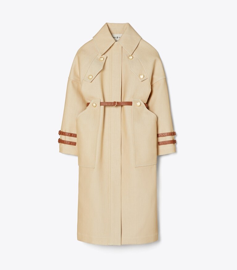 Tory Burch diseñador abrigos Abrigo de algodón desmontable en Yellow / White frontal