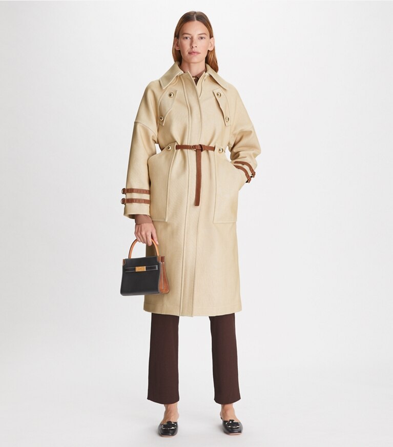 Tory Burch diseñador abrigos Abrigo de algodón desmontable en Yellow / White en el modelo (frente)