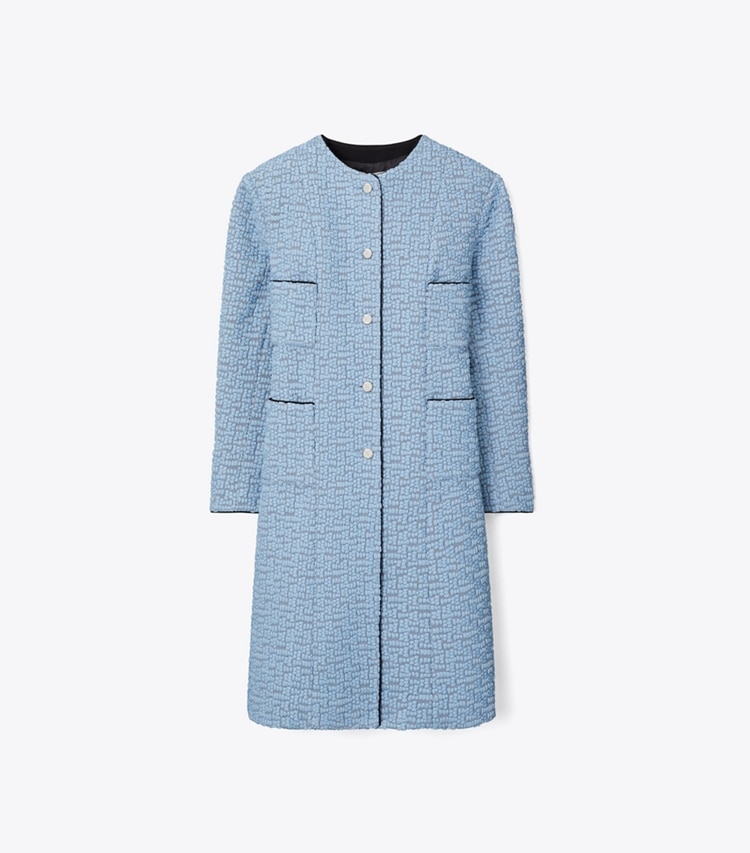 Tory Burch diseñador abrigos Abrigo de gasa bordada en Blue Porcelain frente
