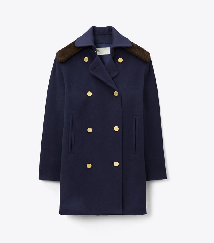 Tory Burch diseñador abrigos Abrigo de lana entallado en Medium Navy frente